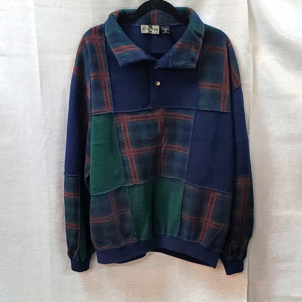 Structure Men's Patchwork Button-Down Shirt Jacket in Navy, Green, and Rust